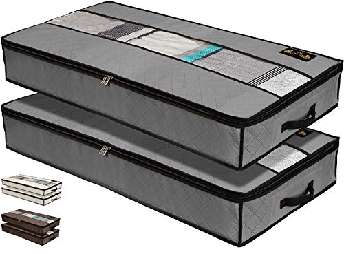 LACAZO 2er Set Unterbettkommode -100x50x15cm Unterbett Aufbewahrungstasche - wasserdichte Aufbewahrungsbox aus Stoff - dreilagiger Verbundvlies - Verstauen und Aufbewahren von Bettwäsche und Kleidung