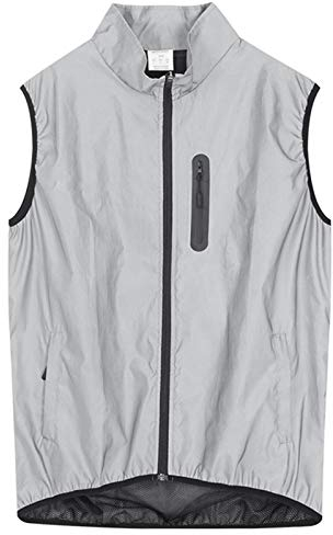 Herren Reflektierende Biker Weste,Leichte Windstopper Wasserabweisend Atmungsaktiv Fahrrad Weste,ärmellos Weste,Geeignet Zum Laufen,Radfahren,Motorradfahren(Size:XL,Color:Silber)