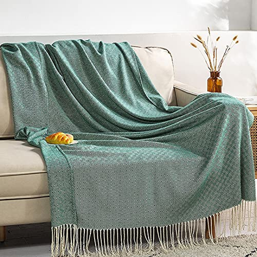 AUSTINCIAGA Jeté de Lit Couverture Couvre-lit Décorative Canapé Jeter Canapé Couverture Gland Plaids Frange Tapis à la Mode Mignon Motif du Losange (120 x 200 cm, Vert Matcha)