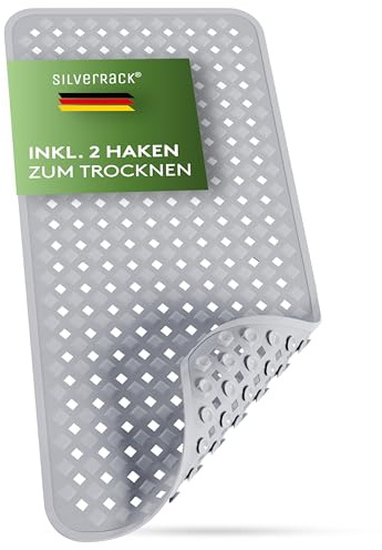 SilverRack Badkarsmatta, halkfri matta, 88 x 40 cm, grå romber | Badkar BPA-fri för barn och spädbarn, duschmatta mögelresistent, maskintvättbar, badmatta halkfri