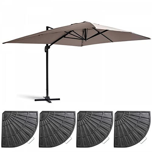 Oviala Parasol Déporté 3x4m Inclinable Rotatif + 4 Dalles Lestées Taupe