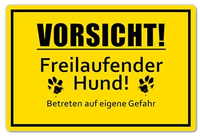 STROBO XXL Vorsicht! Freilaufender Hund! Hinweisschild | Stabile 5mm Hartschaumplatte als 40x30cm Schild mit UV-Schutz für den Außenbereich