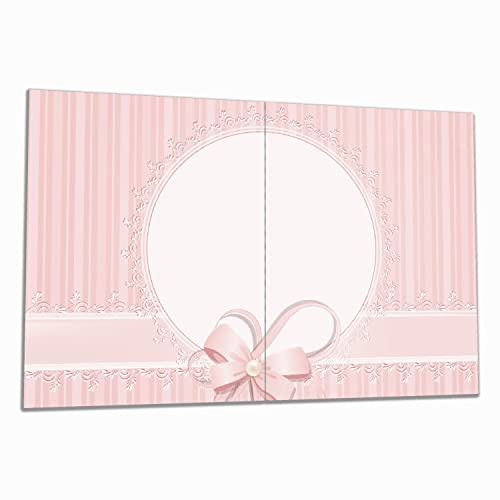Wallario Herdabdeckplatte/Spritzschutz aus Glas, 2-teilig, 80x52cm mit 13 mm hohen Füßen, für Ceran- und Induktionsherde, Geschenkkarte, Bänder, Spitzen und Schleifen in rosa