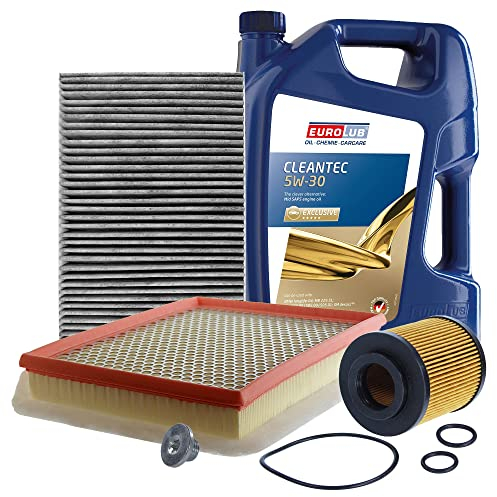 ATEC Germany Inspektionspaket Filterset mit 1x Ölfilter; 1x Luftfilter; 1x Innenraumfilter (Aktivkohle); 1x Ölablassschraube; 1x Motoröl 5W-30 CLEANTEC SAE 5 l, KOMPATIBEL MIT - OPEL ASTRA H Kombi
