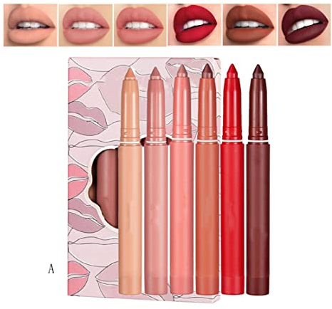 6 Color Rotating Sharpenable Matte Lipstick Pencils, Waterproof Lasting Wear Hydrating Smudge Resistant Velvety Feel Lipstick, For All Skin, Lipstick Pen Lip Liner Set Suitable For Ladies (A)