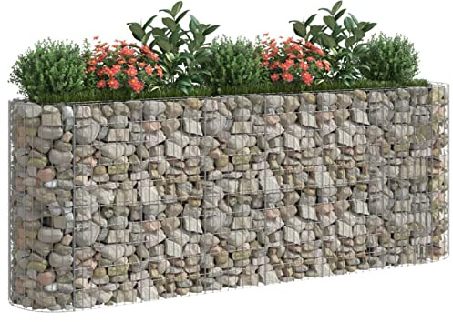 Keketa Gabione mit erhöhtem Bett aus verzinktem Stahl Gabione Hochbett Zaun Garten Blumenkasten Gabione aus Stahl Metall Gabione groß 260 x 50 x 100 cm