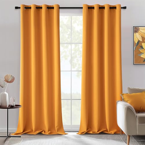 MIULEE Verdunklungsvorhänge Thermo Modern Ösen 2er Set 140x245cm Senfgelb | Blickdichter Thermostoff für Wohnzimmer und Schlafzimmer, hilft Licht, Hitze und Kälte zu reduzieren.