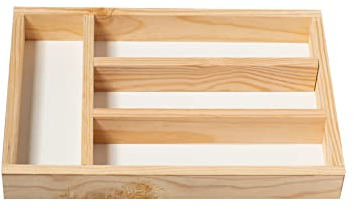 Organizador de Cajones de Madera para Cubiertos, Bandeja Compacta para Utensilios de Cocina (35cm x 25cm)