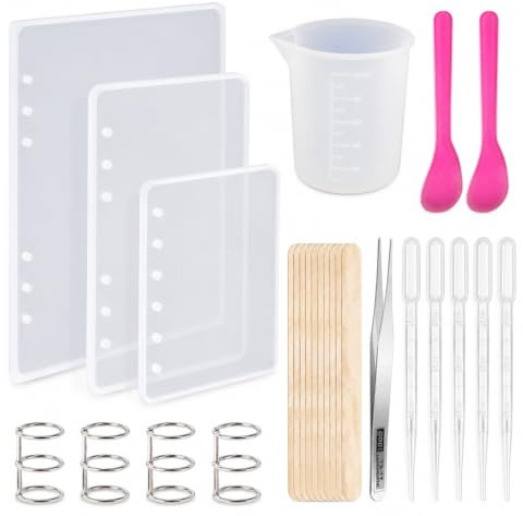 Set di 26 stampi in resina per notebook, stampi in silicone per formato A5 A6 A7, stampi fai da te in resina epossidica, ideali per progetti fai da te