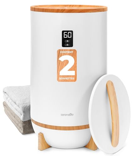 SereneLife Scaldasalviette Elettrico Bagno a Tocco Singolo in bambù con Supporto per Profumazione e LED, Scaldasalviette Bagno Grande per Coperte e Asciugamani