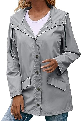 L9WEI Regenjacke Damen Wasserdicht Atmungsaktiv Dünne Regenmantel Leichter Regenmantel Regenkleidung Regenparka Winddicht Übergangsjacke