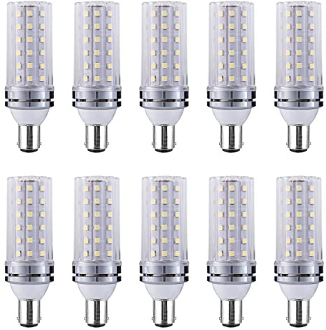 RYTM (10-Pack) LED Bulb,B22/B15 Double Contact Bayonet Base Corn Light Bulb,12 Watt 800LM,16 Watt 1000LM,20 Watt 1300LM,3000K 4000K 6000K Non-Dimmable AC 85V~265V (Daylight White 6000k B15)