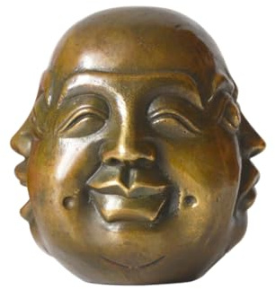 ILEWEI Buddha-Kopf-Statuen mit Vier Gesichtern, Messing-Skulptur, Vergnügen, Wut, Kummer, Freude, buddhistische Yoga, Meditation, Heimdekoration, Glücksbringer, handgefertigt, Geschenk (klein)