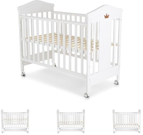 Cangaroo Babysäng Wing 120 x 60 cm spjälsäng bokträhjul 3 höjdpositioner vit