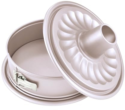 CHEFMADE10 Inch Springform Pan and Tube Pan,Non-stick Cheesecake Bakeware and Ice-cream Cake Bakeware, Carbon Steel Tube Cake Pan 2 in 1 with Removable Bottom