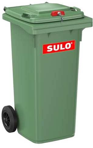 Sulo 120 Liter Müllbehälter Mülltonne Abfalltonne + Schloss | Grün | Für alle DIN-Kammschüttungen |Made in DE| Extra Starker Kunststoff | Vollgummiräder | Leicht zu Reinigen | UV-Fest