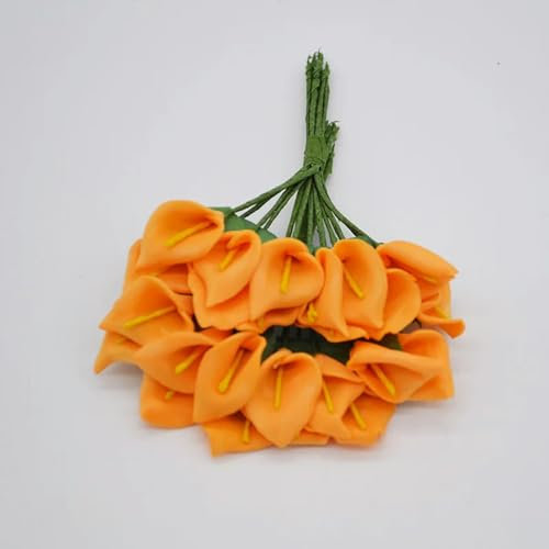XJHCY Lot de 144 mini lys calla artificiels en polyéthylène pour décoration de fête de mariage, scrapbooking, fleurs artificielles, orange