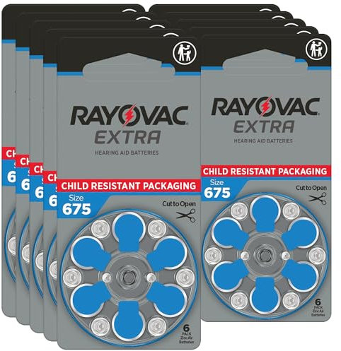 Rayovac® Extra hearing aid batteries size 675. Long-lasting mercury-free zinc-air hearing aid batteries - 1.45v. (60 batteries)