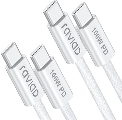 RAVIAD Cavo USB C USB C 100W [2Pezzi-2M] Cavo USB Type-C PD 5A Ricarica Rapida Cavo Tipo C con E-Mark Chip per iPhone 15/15 Pro/15 Pro Max, Samsung S24/S23/S22, MacBook Pro/Air, Pad Pro, Pixel- Bianco