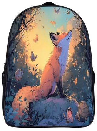 CTAMM Happy Fuchs Kinderrucksack,große Kapazität,Schultasche,Kindertasche,Teenager Magie Wald Rucksack 16inch