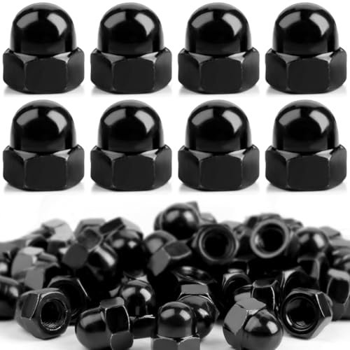 Lot de 50 écrous à chape M8, écrous hexagonaux M8, écrous à chapeau, écrous à chape M8, noirs, forme haute, écrou borgne galvanisé pour vis, boulons filetés, tiges filetées