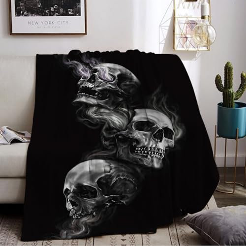 LLTTEER Manta Infantil de Franela, Manta Infantil con Estampado 3D, de Microfibra, mullida, Manta para el salón, Manta de Forro Polar, Manta para TV, Manta para Cama o sofá (Skull 01, 150 x 200 cm)