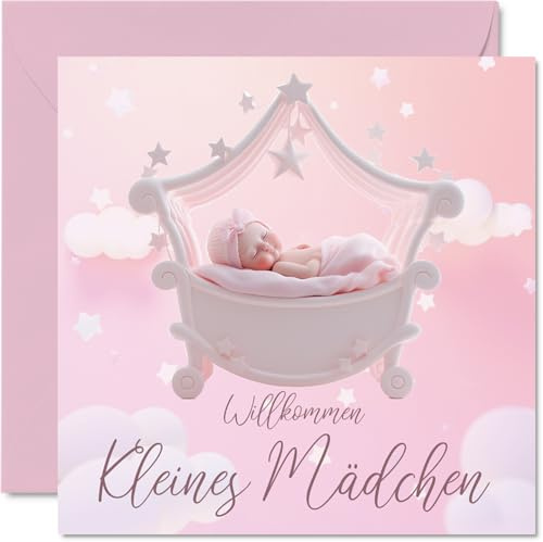 Stuff4 Tarjeta de nacimiento para niña – Bienvenida niña – Tarjetas de bebé para nacimiento, tarjeta de nacimiento, baby shower, felicitación, 145 mm