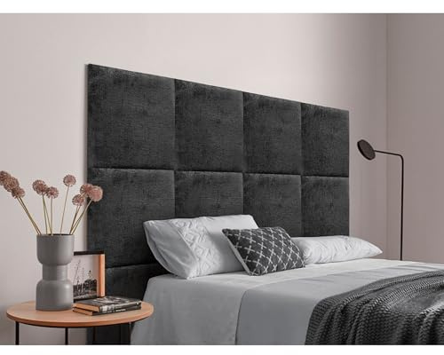 DHOME Polsterkopfteil aus Austauschbaren Selbstklebenden Platten aus Hochwertiger Ökologischer Wolle Luxuriöses Bett für das Gepolsterte Schlafzimmer (Schwarz, 180cm)