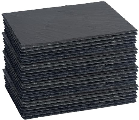 Argon Tableware Rectangle Slate Placemats - 30 x 20cm - Pack of 24 - Black Natural Stone Slate Dinner Mats Dinnerware Plate Placemats for Kitchen, Home, Bar, Restaurant, Weddings, Events