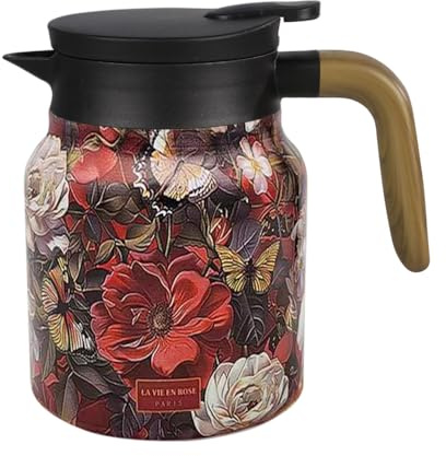 Tee Thermoskanne, 800ml, Teekanne mit Blumenmuster, Kaffeekanne Thermo aus Edelstahl 316 mit Abnehmbarem Teesieb und Deckel für Tee, Kaffee, Heißgetränke