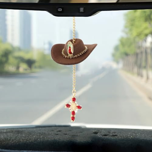 Charmant pendentif chapeau balançoire de voiture, chapeau de croix en cristal pour rétroviseur de voiture, décoration d'intérieur de campagne, accessoires de décoration d'intérieur, cadeau