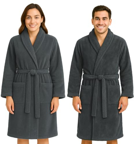Clinotest Unisex badrock antracit XL – frottébadrock med sjalkrage – 60 % polyester, 40 % bomull – 300 GSM – mjuk morgonrock – basturock i hotellkvalitet – med hängare och fickor, antracit, XL plus