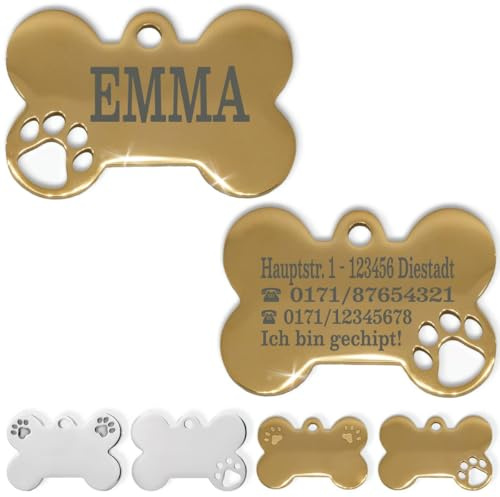 Ibera gifts - Hundemarke Mit Gravur - Personalisierte Hundemarke Für Mittelgroße Bis Große Hunde - Edelstahl 37 x 24 mm - Hundeanhänger Mit Gravur (Gold / 1 Pfote/Groß)