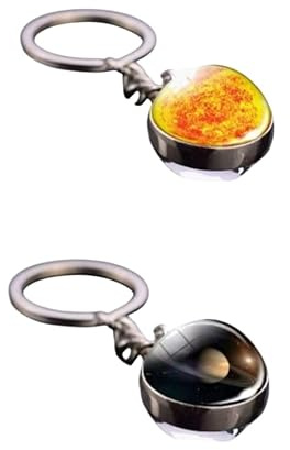 Generico Bola llavero Sol y Saturno (2 piezas) Color Plata Doble Cara Luminoso Sistema Solar Horóscopo Magia Estrellas Constelación Gadgets Accesorios Idea Regalo Hombre Mujer