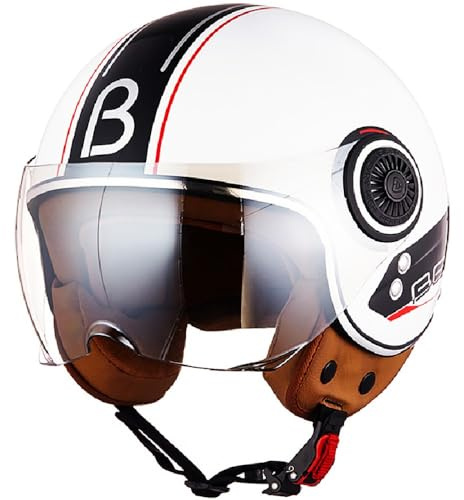 Vintage Motorrad Jethelme mit Sonnenblende, Open Face Helm Vintage Roller Helm für Damen Herren, ECE Zertifiziert Retro Elektrischer Halbhelm, Jet-Helm für Cruiser