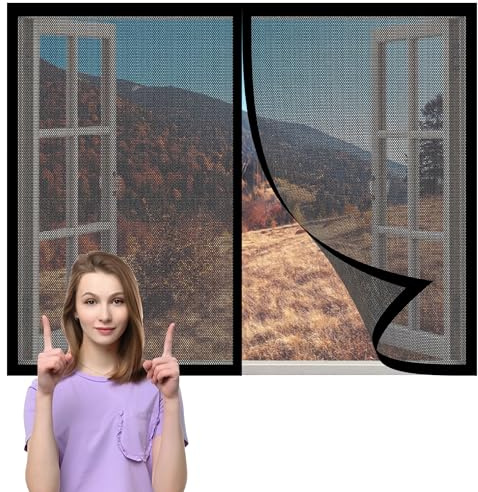Mosquitera Ventana Corredera 59 x 77 cm sin Taladrar Adsorción Magnética Anti Mosquito Protección Contra Mosquitos para Ventanas de Puertas de Cortina, Negro