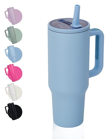 CherryKelly 40oz (1200ml) Tumbler with Handle & Flip Straw | Stainless Steel Travel Coffee Mug | Insulated Thermal Cup | Hot & Cold Drinks Water Bottle | BPA-Free - Sky Blue