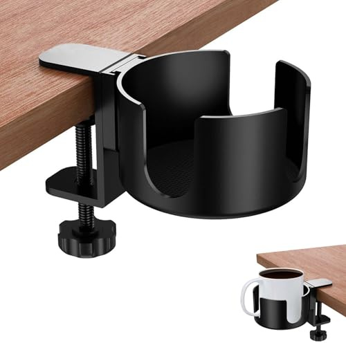 Schreibtisch Becherhalter, Einstellbar Schreibtisch Flaschenhalter, Büro Becherhalters aus Aluminiumlegierungs, Schreibtisch Getränkehalter Tisch, für Wasser, Kaffeetasse, Fruchtsäfte(Schwarz)