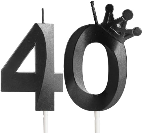 Geburtstagskerzen Zahlen 40, Geburtstagsdeko 40 Jahr Männer Frauen, Corona Kerzen Geburtstag, Schwarz Personalisierte Geburtstags Party Tortendeko