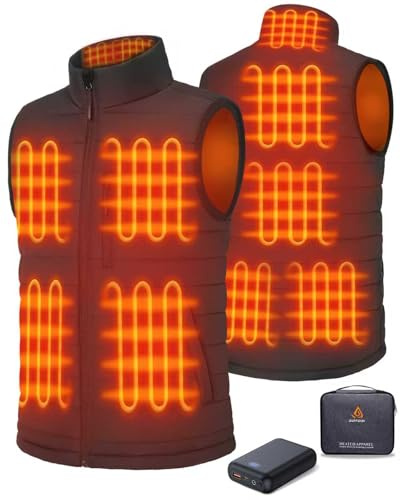 GOTOBI Gilet Riscaldato Uomo con Batteria da 16000mAh - Gilet Riscaldato con 9 Zone di Riscaldamento e 3 Temperature Regolabili, Gilet Riscaldato per Attività Outdoor Moto Ciclismo,L