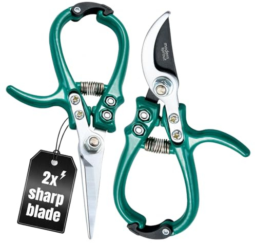 Modern Sprout Hand Pruners & Shears Set with Blister Pack - Lightweight Gardening Tools with Easy Lock - Sharp Carbon Steel Blades -Rust Resistant Scissors for Herbs, Flowers - Ocean