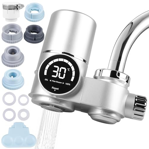 Behogan Wasserfilter Wasserhahn mit LED Anzeige, Edelstahl Wasserhahnfilter mit Filter, Entfernung von Chlor und Schwermetallen sowie UV-Sterilisation, Wasserfilter Trinkwasser für Küche, Haustiere