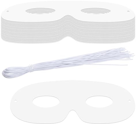 Prasacco Lot de 20 masques à peindre pour enfants - 8,5 x 6,5 cm - En papier blanc - Avec élastique - Pour Halloween, mascarade, jeux de rôle, spectacles sur scène, cosplay