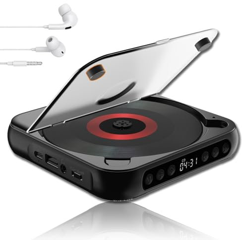Yuguz Portable CD Player,New Bluetooth-Compatible CD-Player with Headphones,Supports CD/USB/BT and Repeat Modes,Mini Rechargeable Discman for Home,Office and Travel (Black)