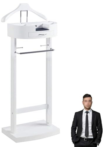 ACEMIC Stummer Diener Kleiderständer Mit Schuhregal Und Schublade Herrendiener Holz Metall Mix, Schlafzimmer, Kleiderbutler, 106.6x43.1x34.2cm, Weiß