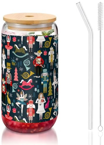 OKFSTY Ensemble de verres en verre réutilisables pour femme Motif casse-noisette 473 ml