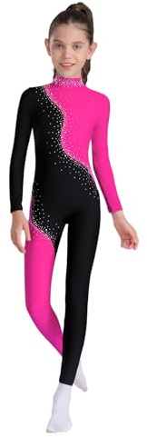 CHICTRY Tuta Intera da Ginnastica Artistica Bambina Paillettes Body Danza Classica Strass Leotards Salopette Body da Pattinaggio Artistico Tutina Dancewear Rosa acceso 7-8 anni