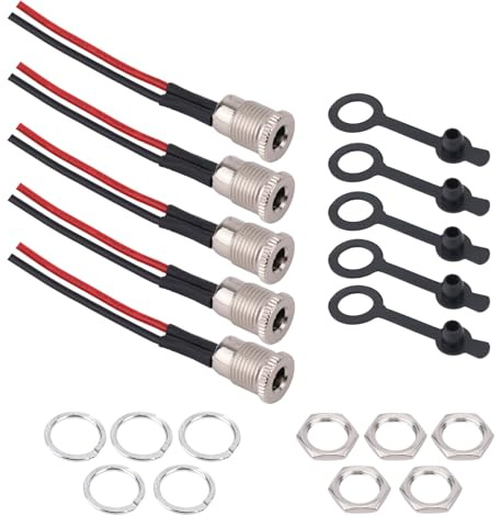 5pcs 5.5x2.1mm DC Power Jack Sockets, 18AWG 15cm/5.9in Power Cable Threaded Female Panel Mount Barrel Connector with Dust Cap for CCTV Security Cameras