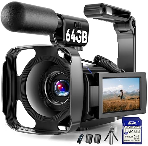 BREGOO 5K Video Camera Camcorder, UHD 64MP Vlogging Camera for YouTube Digital Camera with IR Night Vision, 3 270° Rotatable Touch Screen, 16X Zoom/WiFi/Webcam/HD/64GB Card/2 Batteries/Microphone