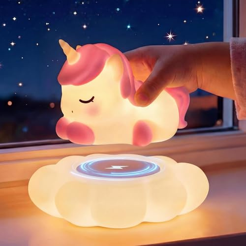 Mewaii Cloud Unicorn Night Light for Kids, Wireless Charging Cloud Base, 3-Level Dimmable 7-Color Changing & 30-Min Timer, Portable Lamp, Cute Unicorn Gifts for Girls Baby Nursery Decor